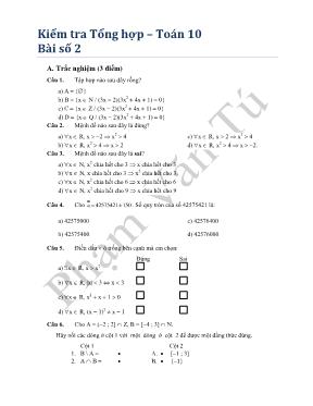 Kiểm tra Tổng hợp  Toán 10 Bài số 2
